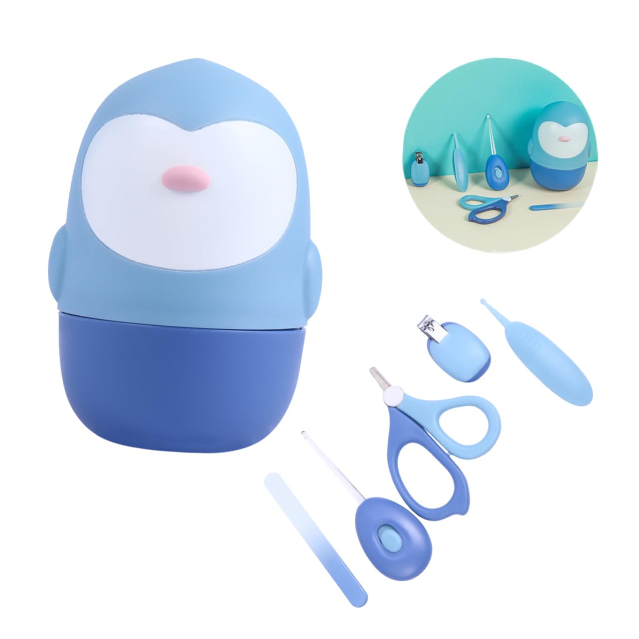 VICASKY 3juegos Cuidado De Uñas Para Bebés Kit De Manicura y Pedicura Tijeras Cortaúñas y Cucharilla Led Para Recién Nacidos y Niño Niña Pequeños Azul Púrpura