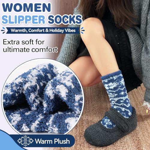 Image of Fuzzy Slipper Socks Thick Fluffy Warm Winter Cozy Plush Soft Sleep Home Socks for Women Men