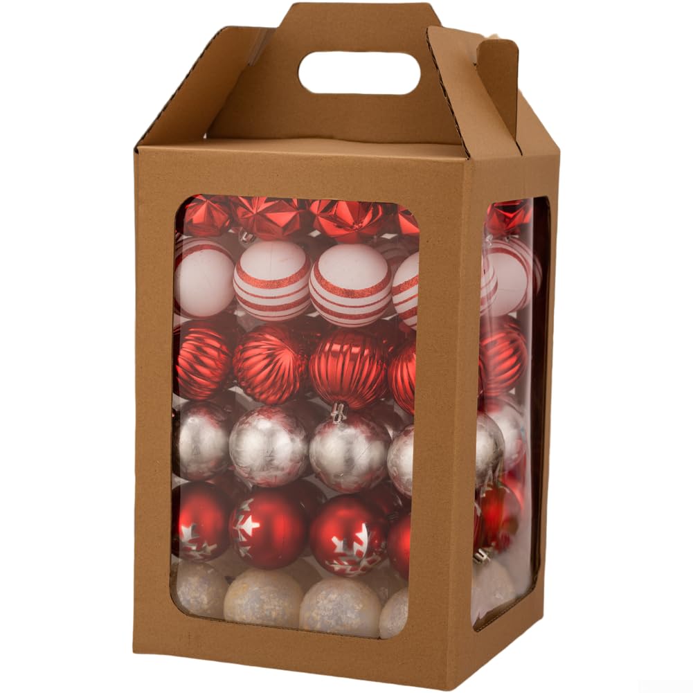 96pcs 6cm Christmas Baubles Red Gold Plastic Shatterproof