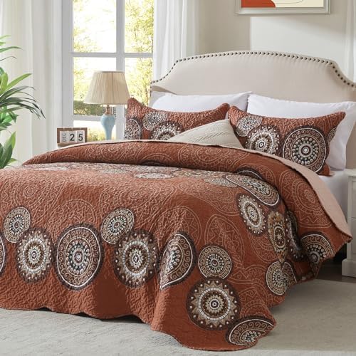 Amazon.com: LEAONME 3 Pieces King Size Burnt Orange Rust Quilt Set ...
