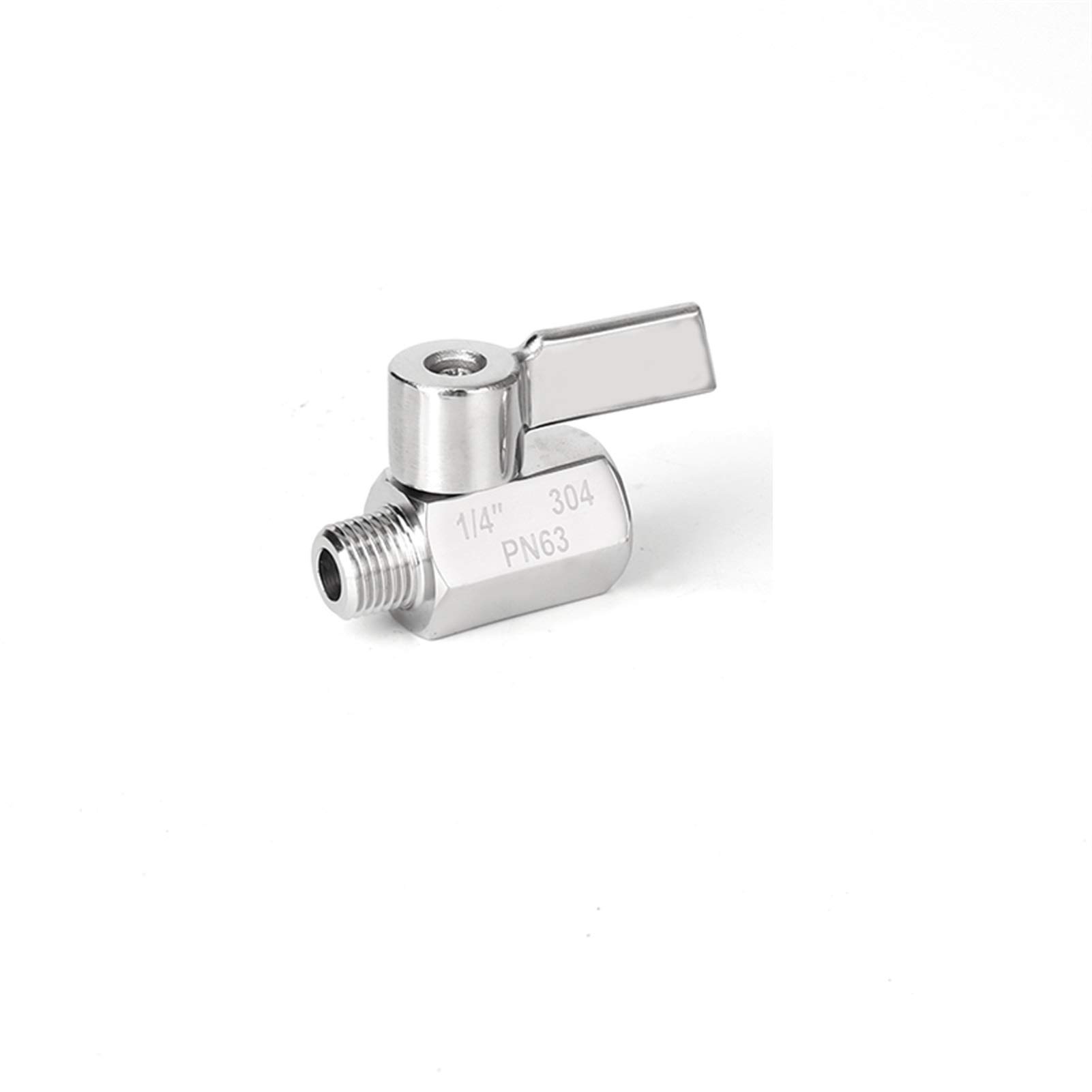 Válvula de aguja de gas de 2 vías, acero inoxidable 304, rosca hembra a macho de 1/8 pulgada a macho para agua, aceite, ácido, válvula de bola de aguja duradera para control de fluidos