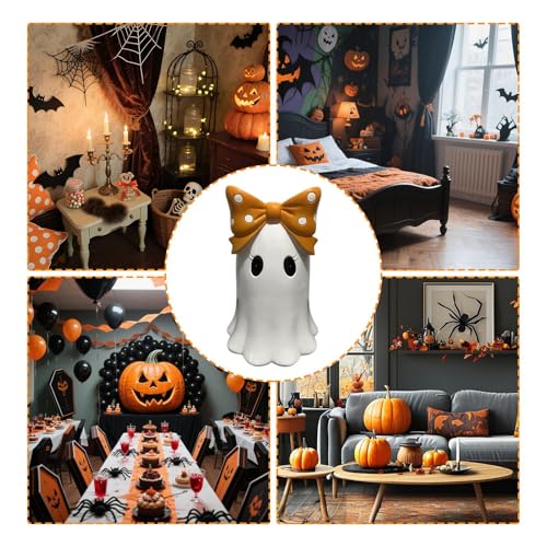 Ghost Figure | Halloween Figures – Resin Craft with Bow for Decoration Desk Home Wedding Gothic Bedroom Window Center Table Scenery - Image 4