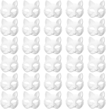 MAELSTROM 30Pcs Cat Mask Base With Strap - Blank to Paint, Therian Halloween Animal Mask for Party Costume
