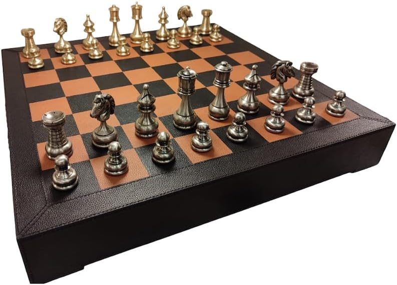 Persian Set + Genuine Leather Chessboard with Drawer Black Brown