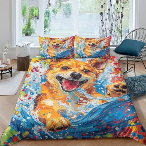 Housse de couette chien king size 220x240 cm parure 3 pièces
