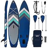 🌊 EXTRAS: 1 herausnehmbare Zentral-Finne und 2 Seiten-Finnen unter dem Board sorgen für mehr Stabilität im Wasser * leichtes Alupaddel mit ergonomisch geformtem Griff, das nach Belieben an die eigene Körpergröße angepasst und zu eimem Kajak Paddel umgebaut werden kann * gestärkte Doppelseitenwand