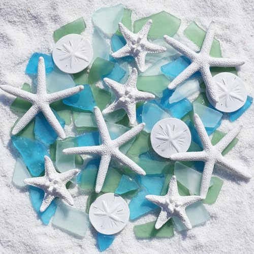 QYGL 12 Resin Starfish & 10oz Sea Glass Decor for Crafts - Green Mixed