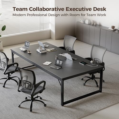 Image of Mericonia 63 Inch Computer Desk with Power Outlets, 1.2 inch Thick Office Table