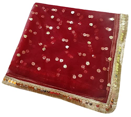 Image of Navti Creations Women's Lightweight Net Dupatta With Sequence Embroidery & Kiran Border (Length 2.25m)