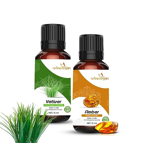 Image of Pure Combo Of 2 Essential oil For Hair & Skin Natural Therapeutic Grade & Undiluted Oil 15ML (Vetiver-amber)