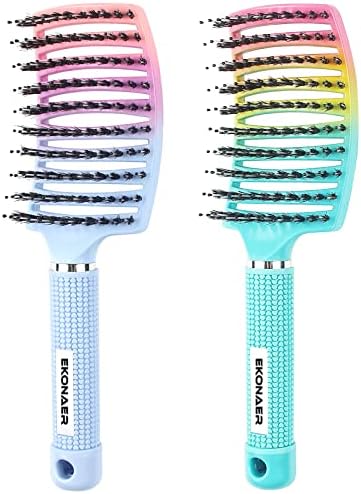 2 Pack Detangling Brush Getting Knots Out without Pain Adds Shine and Makes Hair Smooth,Detangler Boar Bristle Hair Brush for Adult & Kids Wet or Dry Hair(Green&Blue)