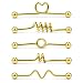 Ruifan 5PCS Industrial Barbell Earring Stainless Steel 14 Gauge Cartilage Earring Body Piercing 1 1/2 Inch(38mm)- Coil, Wave, Twister, Spiral,Heart(Gold)