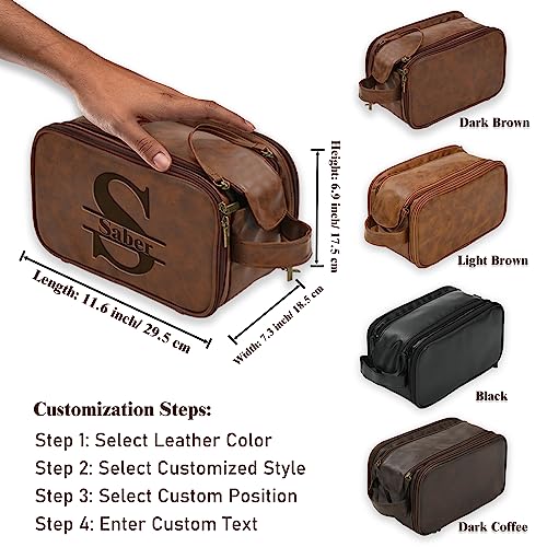 Personalized Toiletry Bag for Men, Large Capacity Custom Name Initials PU Leather Dopp Kit, Groomsmen Gift, Customized Travel Monogrammed Travel Shaving Bag, Handcrafted for Dad, Husband, Grandpa2