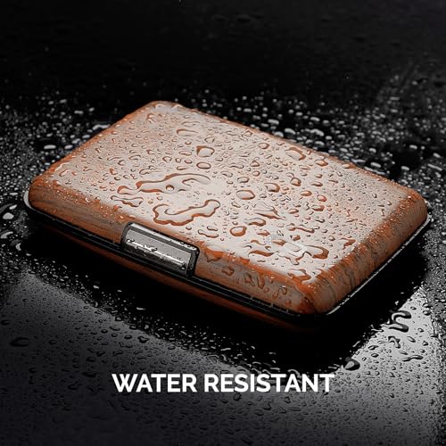 Image of OGON -DESIGNS- Aluminum card holder, RFID protection against fraud and demagnetization, compact wallet, Smart Case STOCKHOLM model (Covering wood imitation Sequoia, Extra-secure lock)