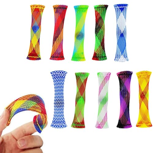 10 Pcs Marble Mesh Fidget Toy,Colourful Quiet Silent Small Fidgets Toys for Kids In School Anxiety Bulk,Fiddle Stress Relief Sensory Toy Flex Squeezable Braided Mesh Tube for Adults Kid(Random Color)