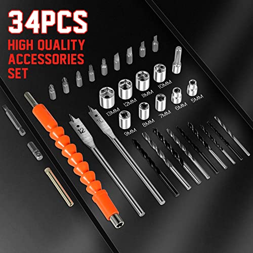 SHAVINGFUN Akkuschrauber,Cordless Screwdriver 12 V,Akku Bohrschrauber Set mit 2 Akkus 34Pcs,30Nm Drehmoment Max, 2-Gang,18+1Drehmomentstufen LED-Licht für Heimprojekte und Repair akkuschrauber set – Bild 6