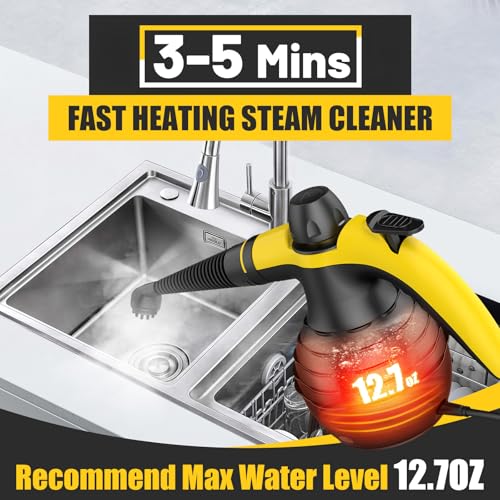 Image of Pressurized Handheld Steam Cleaner with 10pcs Accessories & Safety Lock, Multi-Purpose & Powerful Home Use Steamer for Cleaning, Car, Bathroom, Shower, Upholstery, Grout, Window (Black)