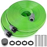 LAVEVE Heavy Duty Sprinkler Soaker Hose 100 FT, Flat Garden Hose with Holes, Efficient Flexible Irrigation Hose for Yard, Lawn and Garden, Includes Stakes (50FT x 2Pack)
