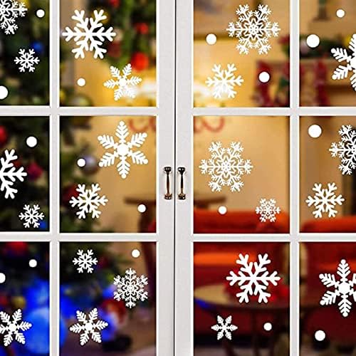 UMIPUBO 216 pcs White Snowflakes Window Stickers Static Decal Stickers Snow Flakes Stickers for Christmas Window Clings Decorations(Double Side printed)
