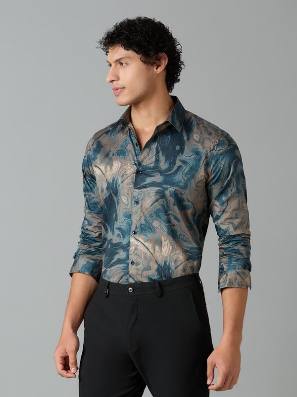 Image of Men's Printed Regular Fit Full Sleeves Cotton Formal Shirt