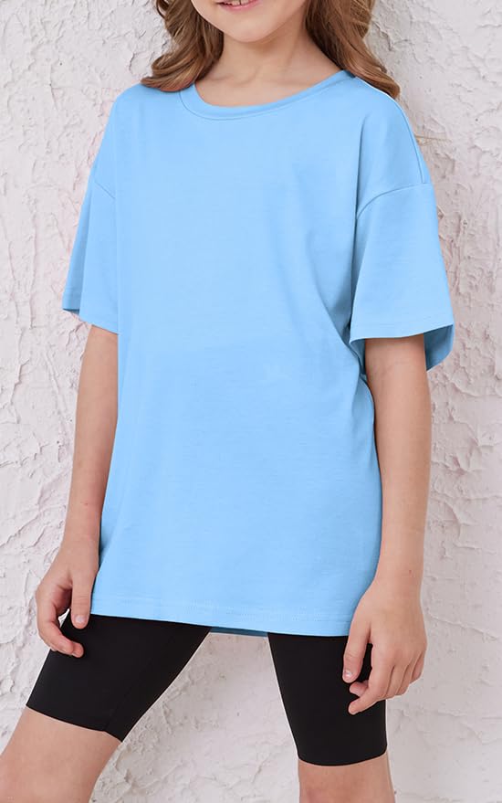 Image of ZDC Girls Short Sleeve T Shirts Kids Summer Oversized Tops Trendy Crewneck Basic Tees 5-14 Years