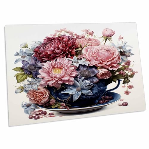 Tapete para escritorio 3dRose taza con flores 23x16 in
