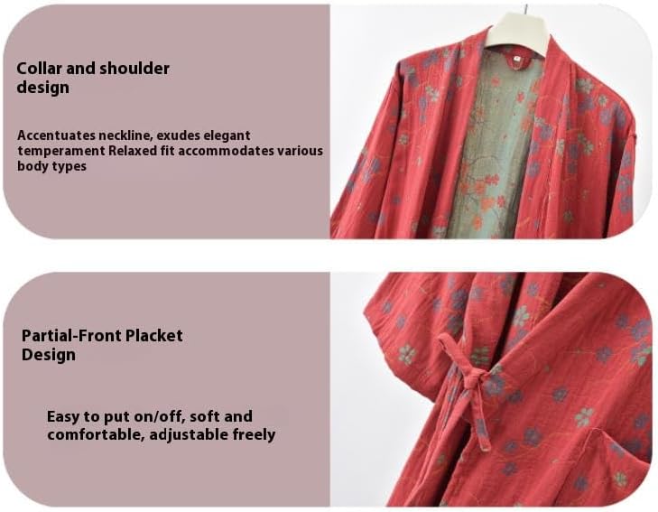 Soft Cotton Japanese Sleepwear Kimono Yukata Lightweight Bathrobe Nightgown Breathable Pajamas Set Women - Image 3
