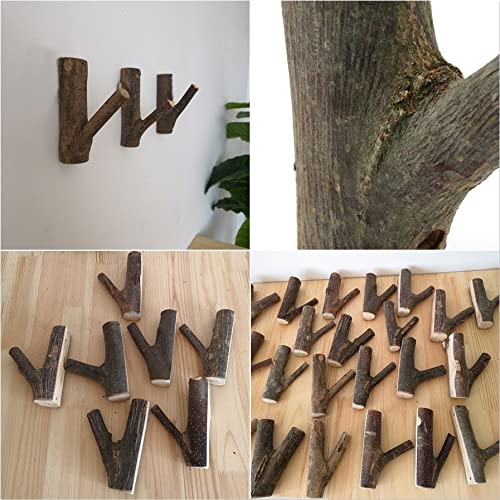 Honjie 4Pcs Real Wood Tree Branch Wall Hook, Farmhouse Rustic Decorative Wooden With Bark Trunk Thickness 2Cm-3Cm With Screw #TOP5