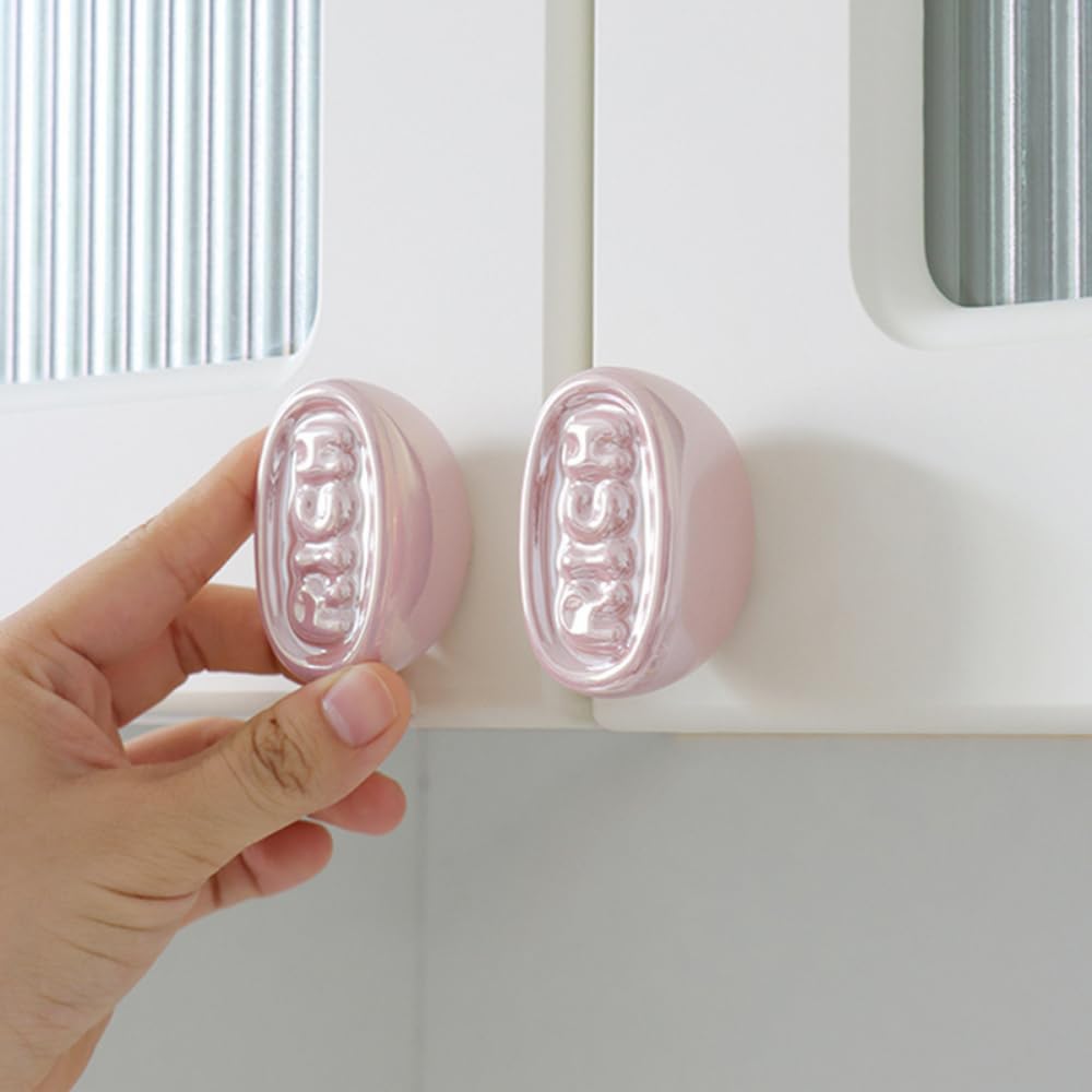 Generico Pomelli Decorativi 'RICH' per Mobili, Set di 2, Design Moneta in Rilievo, 4.4 x 3.2 cm, Rosa/Argento/Bianco (bianco)