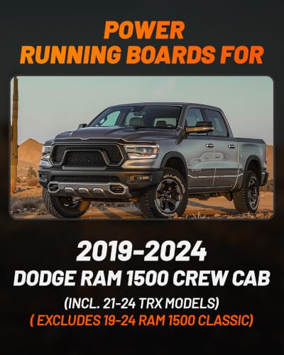 Image of WOLFBOX Power Running Boards for Dodge Ram 1500 Crew Cab 2019-2024(Not for 2025-2026), Automatic Electric Retractable Side Steps with LED Lights, Easy-to-Install Waterproof Motor(Not for 1500 Classic)