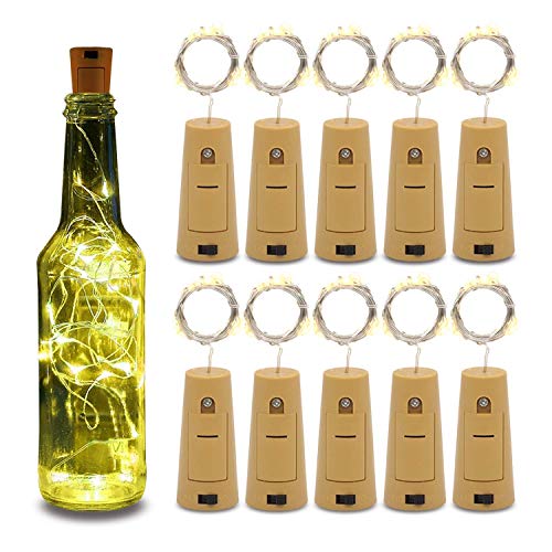 Image of One94store 20 LED Wine Bottle Cork Lights Copper Wire String Lights, 2M /7.2FT Battery Operated |for Indoor & Outdoor Decorations (Warm White, Pack of 10)