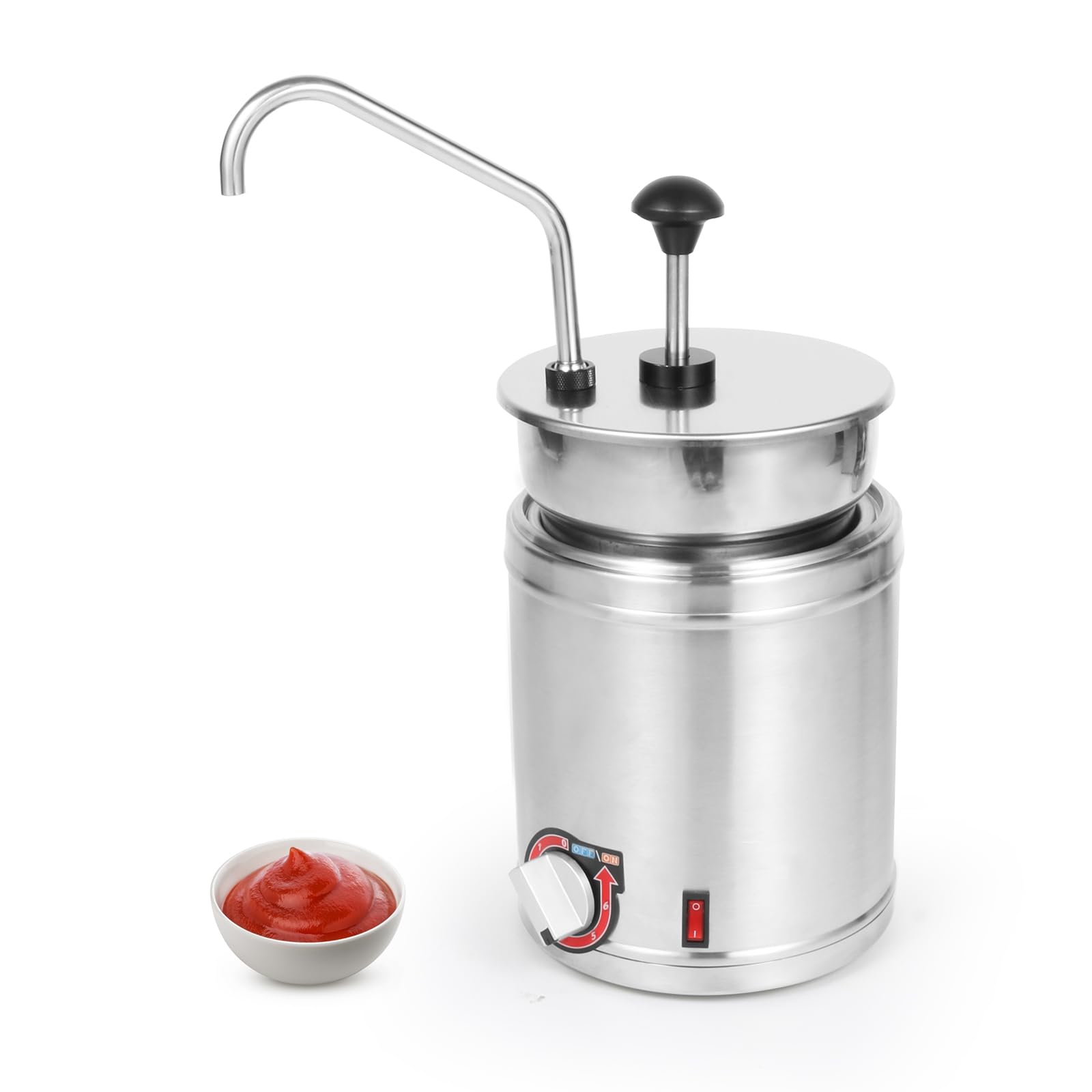 Restlrious Hot Fudge Dispenser with Temp Control, 4 QT Round Electric Nacho Cheese Warmer w/Stainless Steel Pot and Pump, Cheese Pump Station for Commercial Buffet, Cake Shop & Kitchen, 110V/200W