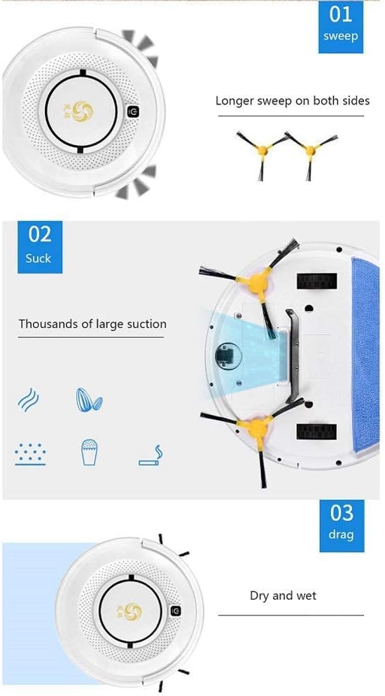 Robot Vacuum Cleaner Sweeping Robotic Robot Vacuum, Intelligent Automatic Sweeping Mopping Vacuuming for All Types of Floor Anti-Fall-Orange (Color : Pink) (White)