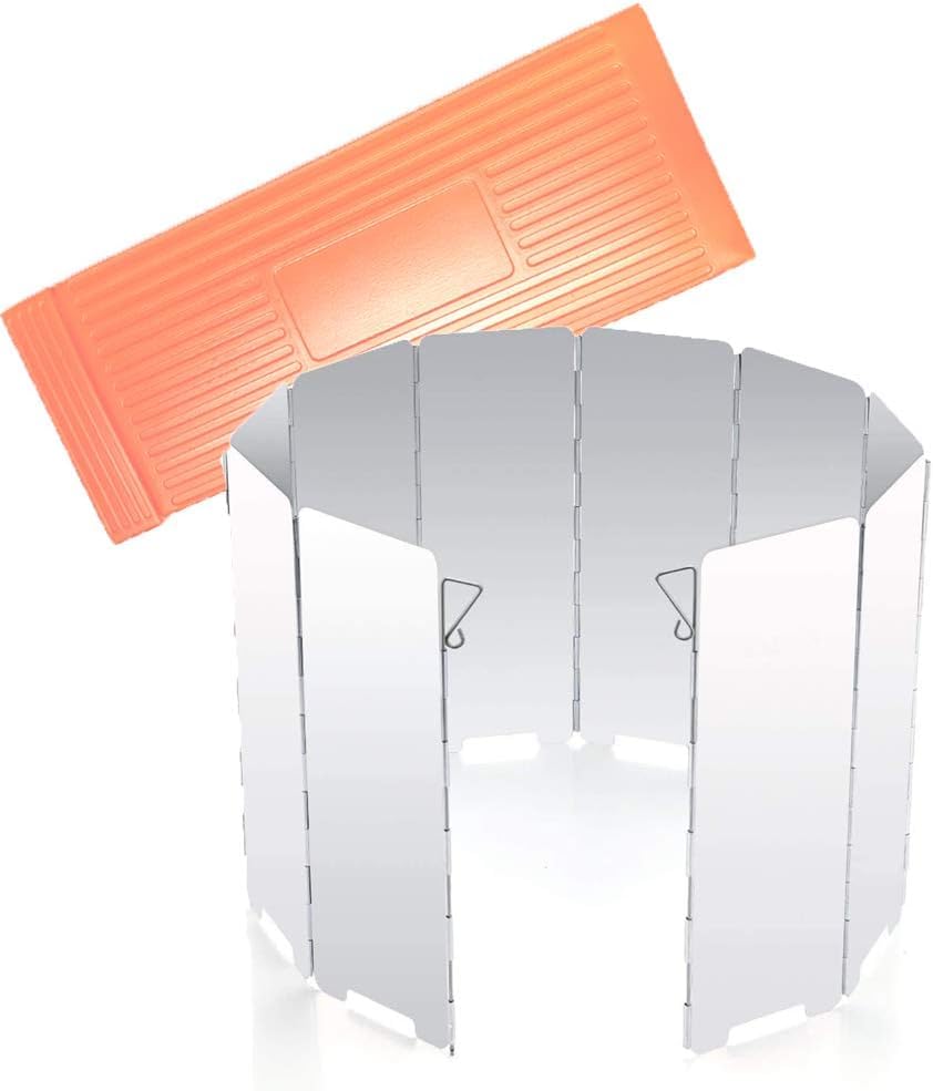 SYOSI Camp Stove Windshield, Foldable Aluminium Windscreen Wind Blocker Wind Screen Gas Stove Windshield for BBQ Picnic Camping Equipment Outdoor Camping, 10 Plates + 1 Box