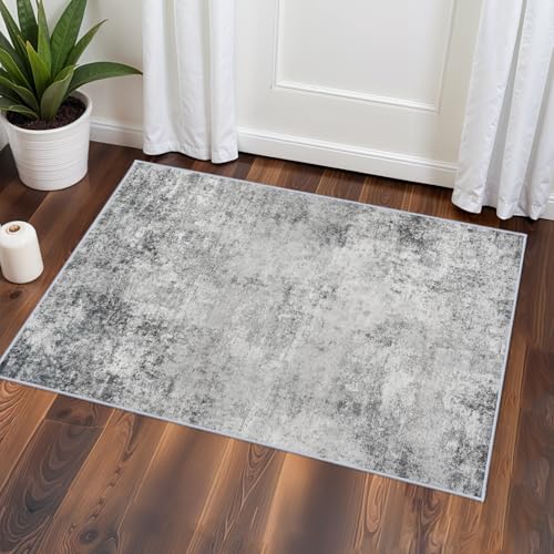 Washable 2x3 Abstract Area Rug - Large Living Room Area Rugs Modern Stain Resistant Indoor mat for Bedroom Dining Room Non Slip Rubber Backing Thin Super Soft Room Decor Floor Carpet 2x3 Grey