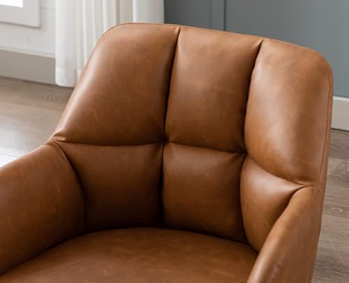 Miniatura 8 de EALSON Cómoda silla de escritorio de cuero, moderna silla de trabajo para computadora, sin ruedas, giratoria, con respaldo medio, para sala de