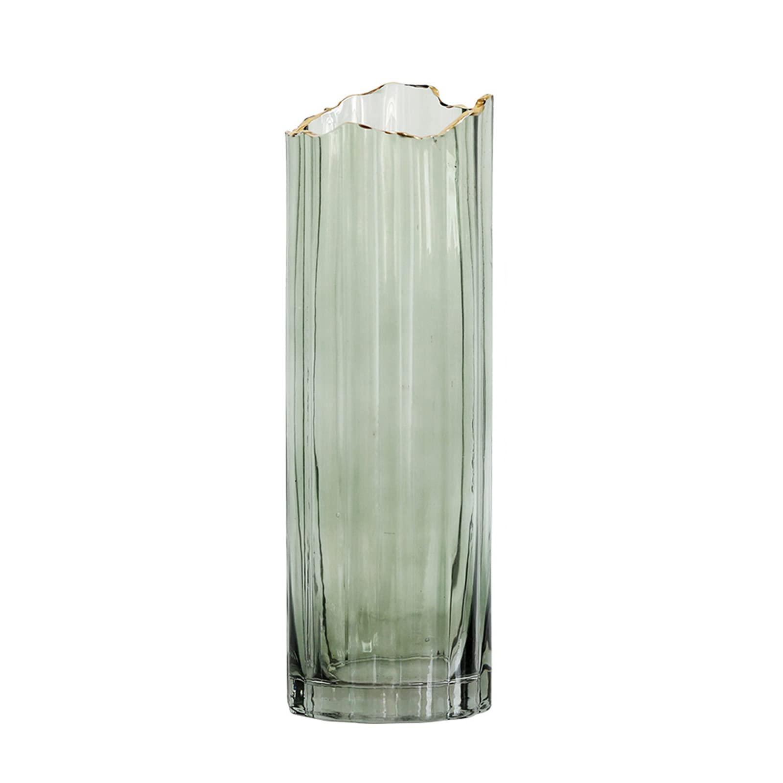 asdchZen Decorative Glass Vase,Bud Vases Tall Greeen Vases For Flowers Flower Vases Vase For Bouquets, Plants, Roses,With Irregular Gold Trim,Green-10 * 30CM