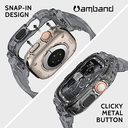 Image of amBand Bands Case Screen Protector Compatible with Apple Watch Ultra 3 /2 /1 49mm, M1 Sport Series Rugged Cover Strap and 9H Tempered Glass Film, Protective Bumper for iWatch 49 mm Men Crystal Black