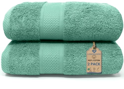 LEBENGOOD – Lot de 2 Serviettes de Bain 100% Coton –pour de Douche et Toilette, Drap de Bain – Doux – Absorbant et certifié Oeko-TEX – Linge de Bain...