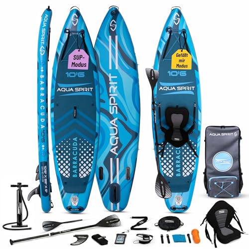Aqua Spirit SUP Aufblasbares Stand-Up Paddle Board 2024 | 320x81x15cm | Kompletter Kajak-Umbausatz mit Paddel, Rucksack, Pumpe und weiterem Zubehör | Erwachsene Anfänger/Experten | 2 Jahre Garantie