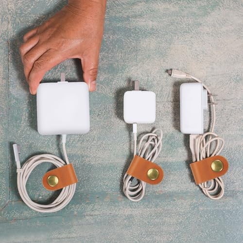 PATIKIL Alças organizadoras de cabos de couro, 6 peças, 8 x 2 cm, clipes de couro, suporte USB, gere