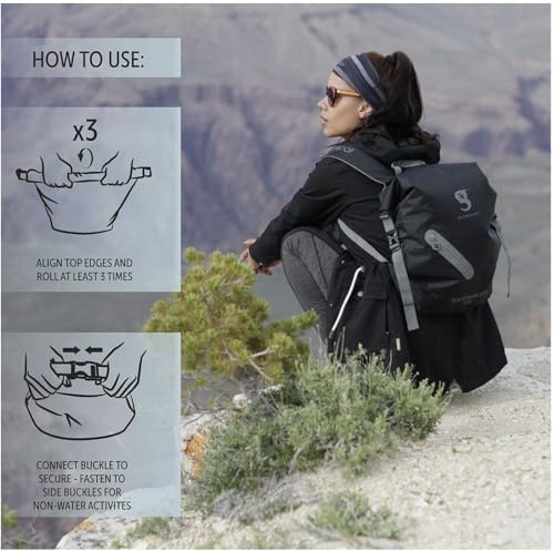 Image of geckobrands Lightweight 30L Waterproof Backpack - Lightweight Watertight Outdoor Bag Hiking Traveling Light Water Activities
