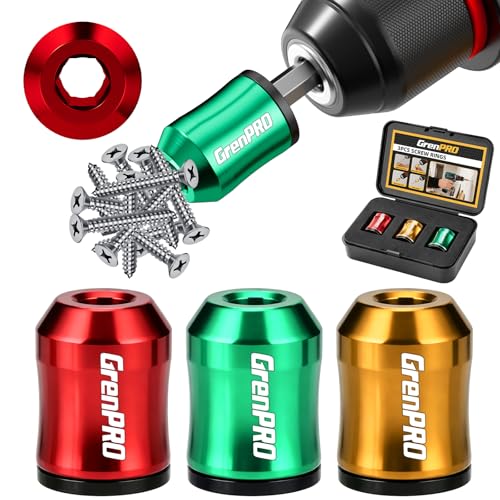 GRENPRO Magnetic Screw Ring 3PCS Universal Magnetic Screw Holder Removable 1/4(6.35mm) Hex Holder with EVA+PP Storage Case for Home DIY Screwdriver & Power Drills