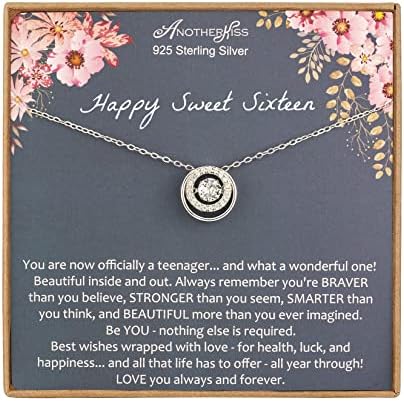 AnotherKiss Sweet 16th Birthday Gifts for Girls, Sterling Silver Circle Necklace for Daughter, Teenage Girl, Friendship Gifts, 16 Year Old Birthday Gift Ideas for Her
