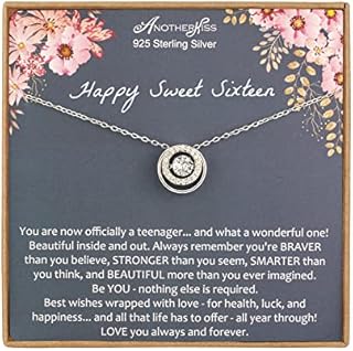 AnotherKiss Sweet 16th Birthday Gifts for Girls, Sterling Silver Circle Necklace for Daughter, Teenage Girl, Friendship Gifts, 16 Year Old Birthday Gift Ideas for Her