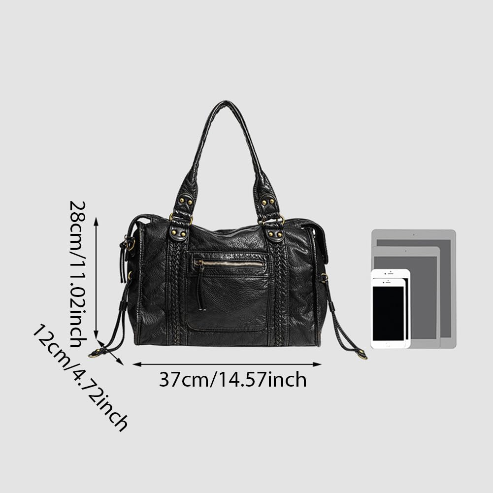 Starnearby Sac à Main Vintage Femme, Sac City Bag Tendance, Sacs Fourre-tout Femme en Cuir PU, Hobo Sacs Bandoulière Rétro pour Ecole, Travail ou Voyage