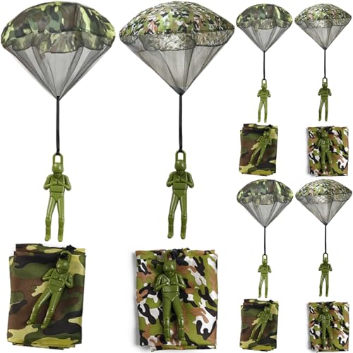 ROYHOO 6PCS Army Camo Parachute Toys Hand Throwing Kids Outdoor Games Toys ，Army Men Action Figures Tangle Free Throwing Toy Parachute Outside Gifts...
