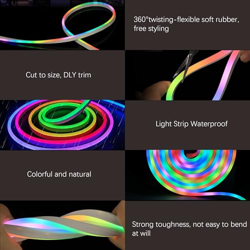 Image of Lakafifi-Neon Rope Lights,16.4FT RGB LED Strip Lights Smart App, Led Strip Lights Music Syncing,Outdoor IP68 Waterproof,120 Modes Dimmable for Bedroom, Living, Bar, Gaming, Party Decoration,DIY Design