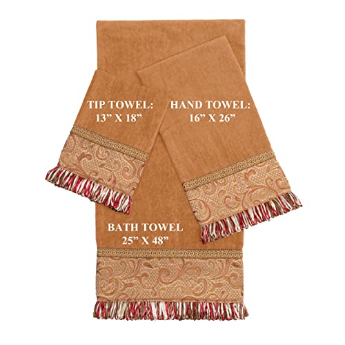 Sherry Kline Swirl Paisley Towel Set -1 Bath Towel 1 Hand Towel & 1 Wash Cloth, Spot Clean, Quick Dry & Elegant, Soft & Absorbent Bathroom Towels (Cotton, Gold, 3 Piece) #TOP3