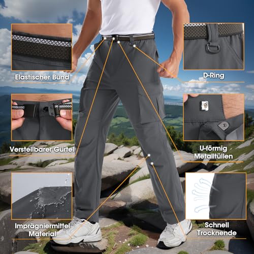 BondiTrekk Herren Zip Off Wanderhose, Arbeit Hosen Funktionshosen Outdoor Hosen für Herren mit 6 Taschen Elastische wasserdichte atmungsaktive Outdoorhose XL